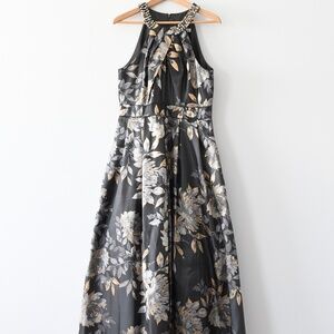 Eliza J Black and Gold Floral Maxi Dress